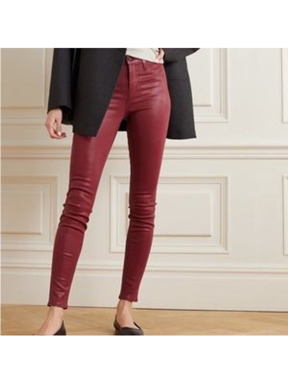 NWT L'AGENCE Burgundy Leather Skinny Pants